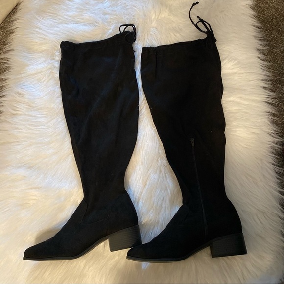 Hannah Shoe Dazzle Over The Knee Boots Women’s Size 10 Black Bottom Side Zip - Picture 2 of 13